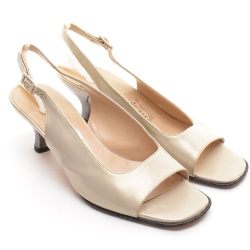 SALVATORE FERRAGAMO Leather Slingback With Silver Accent Sandals
